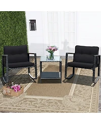 3PC Patio Rattan Conversation Set Rocking Chair Cushioned