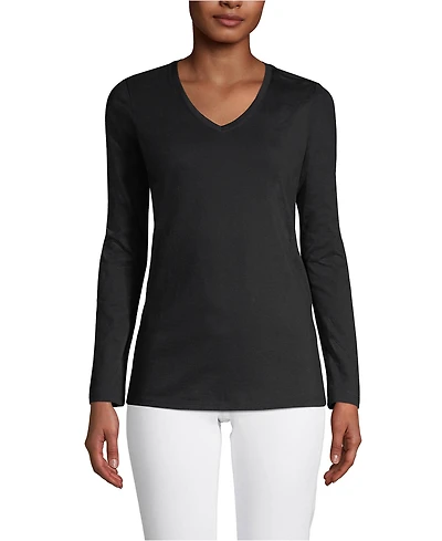 Lands' End Women's Supima Cotton Long Sleeve V-Neck T-Shirt