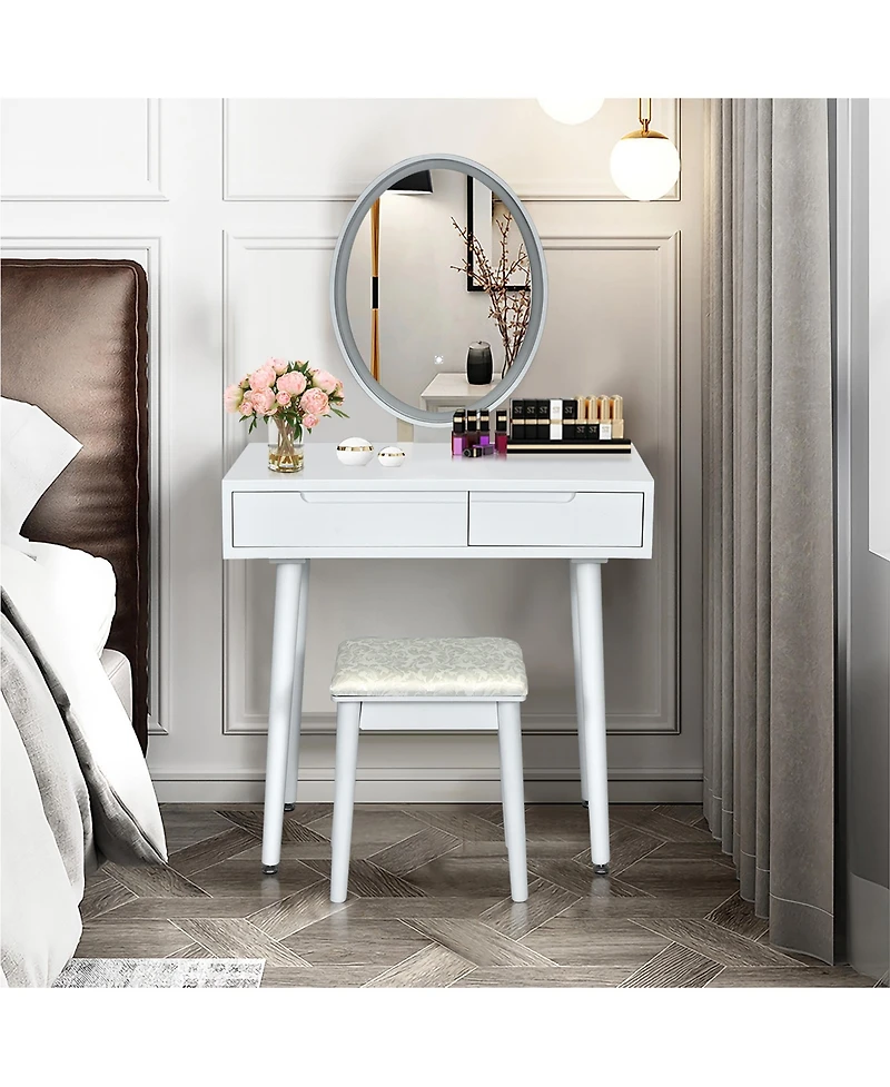 Costway Vanity Makeup Table Touch Screen Dressing Table Stool Set