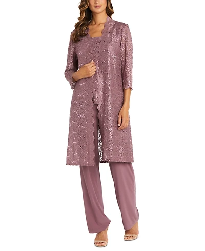 R & M Richards 3-Pc. Sequined Lace Pantsuit Jacket