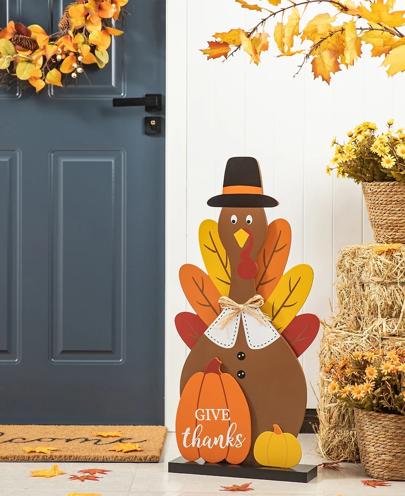 Glitzhome 31" H Thanksgiving Wooden Turkey Porch Decor