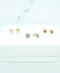 3-Pc. Set London Blue Topaz (1/3 ct. t.w.), Lab-grown White Sapphire (1/3 ct. t.w.) & Garnet (1/4 ct. t.w.) Stud Earrings in 14k Gold-Plated Sterling