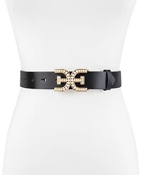 Sam Edelman Women's Imitated Pearl Embellished Double-e Plaque Buckle Belt