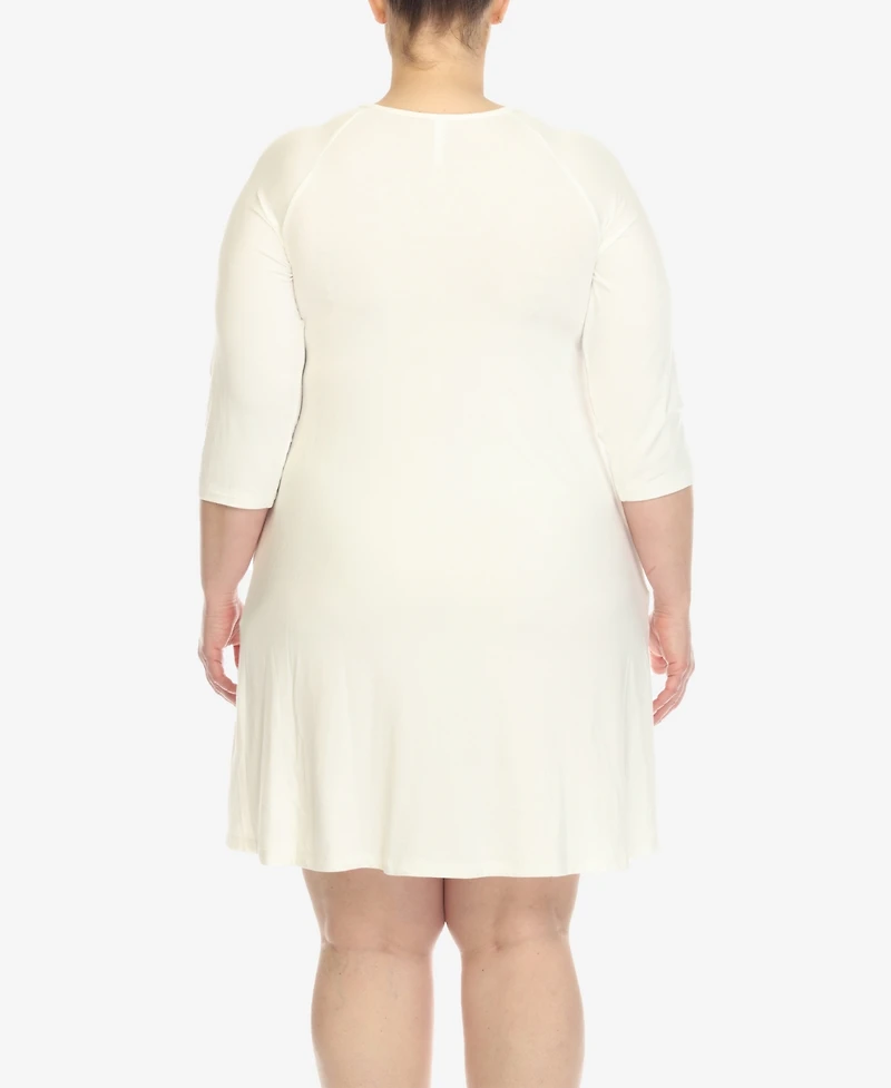 White Mark Plus Criss Cross Neckline 3/4 Sleeve Swing Dress