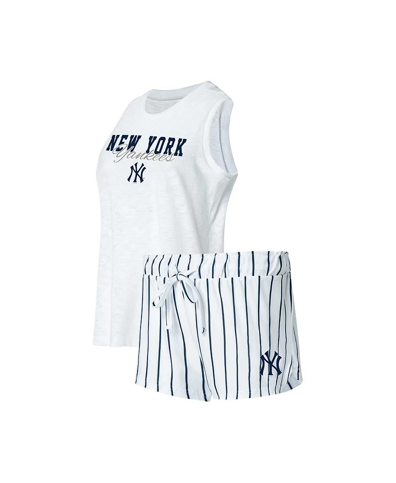 Women's Concepts Sport White New York Yankees Reel Pinstripe Tank Top and Shorts Sleep Set