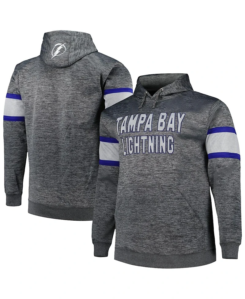Men's Heather Charcoal Tampa Bay Lightning Big and Tall Stripe Pullover Hoodie