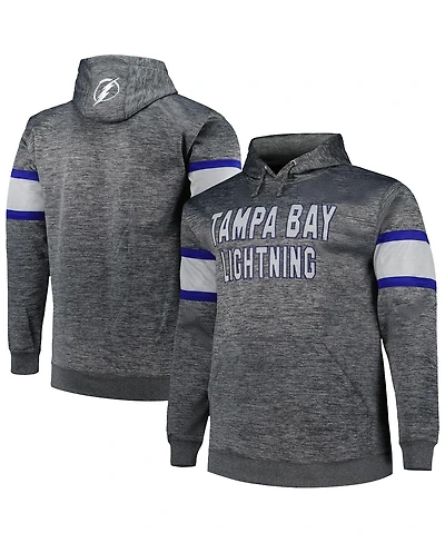 Men's Heather Charcoal Tampa Bay Lightning Big and Tall Stripe Pullover Hoodie