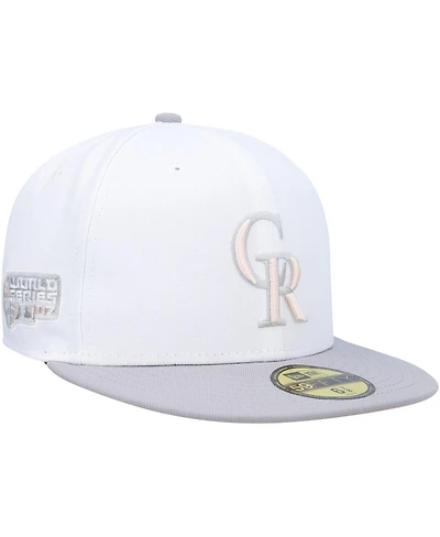 Men's New Era White, Gray Colorado Rockies 2007 World Series Side Patch Undervisor 59FIFTY Fitted Hat