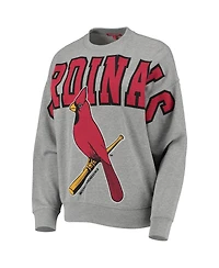 Women's Mitchell & Ness Heathered Gray St. Louis Cardinals Cooperstown Collection Logo Lightweight Pullover Sweatshirt