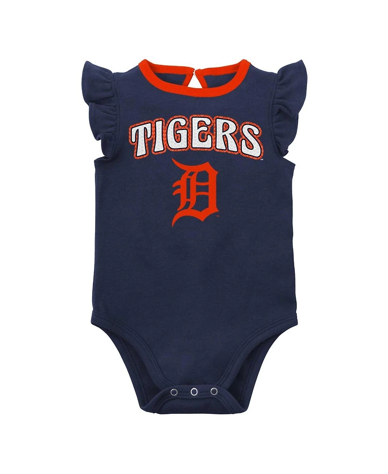 Newborn and Infant Boys Girls Navy, Heather Gray Detroit Tigers Little Fan Two-Pack Bodysuit Set