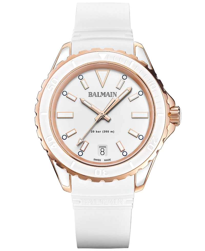 Balmain Women's Swiss Ophrys White Rubber Strap Watch 39mm