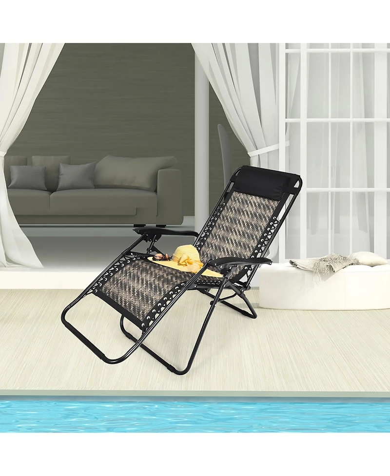 Patio Rattan Zero Gravity Lounge Chair Folding Recliner