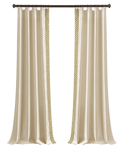 Lush Decor Luxury Mid Century Geo Faux Silk Jacquard Border Window Curtain Panel Wheat/Green Single 52x84