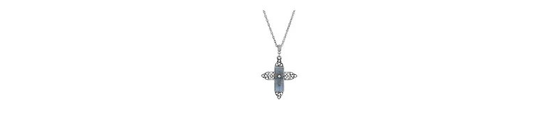 2028 Color Glass Crystal Filigree Cross Necklace