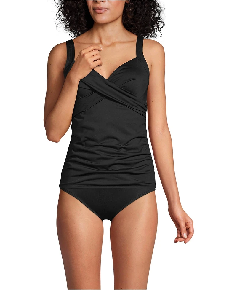 Lands' End Women's D-Cup V-Neck Wrap Underwire Tankini Swimsuit Top Adjustable Straps