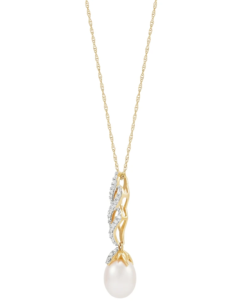 Honora Cultured Freshwater Pearl (8mm) & Diamond (1/6 ct. t.w.) Twist 18" Pendant Necklace in 10k Gold