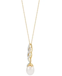 Honora Cultured Freshwater Pearl (8mm) & Diamond (1/6 ct. t.w.) Twist 18" Pendant Necklace in 10k Gold