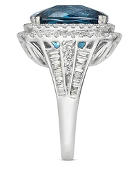 Effy London Blue Topaz (12-1/3 ct. t.w.) & Diamond (1-1/5 Halo Statement Ring 14k White Gold (Also available Gold)