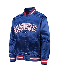 Big Boys and Girls Mitchell & Ness Royal Philadelphia 76ers Hardwood Classics Satin Raglan Full-Snap Jacket