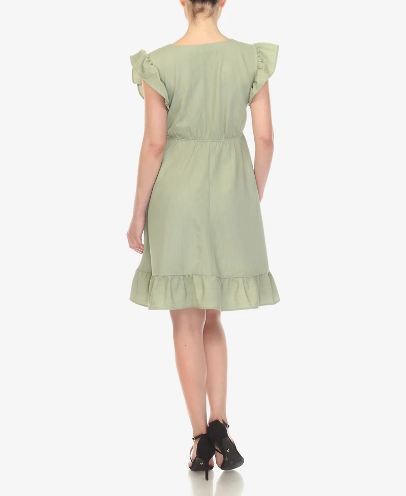 White Mark Women's Ruffle Sleeve Knee-Length Dress