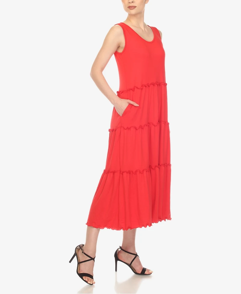 White Mark Women's Scoop Neck Tiered Midi Dress