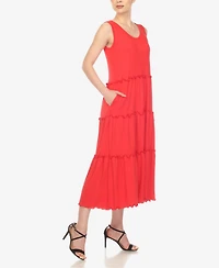 White Mark Women's Scoop Neck Tiered Midi Dress
