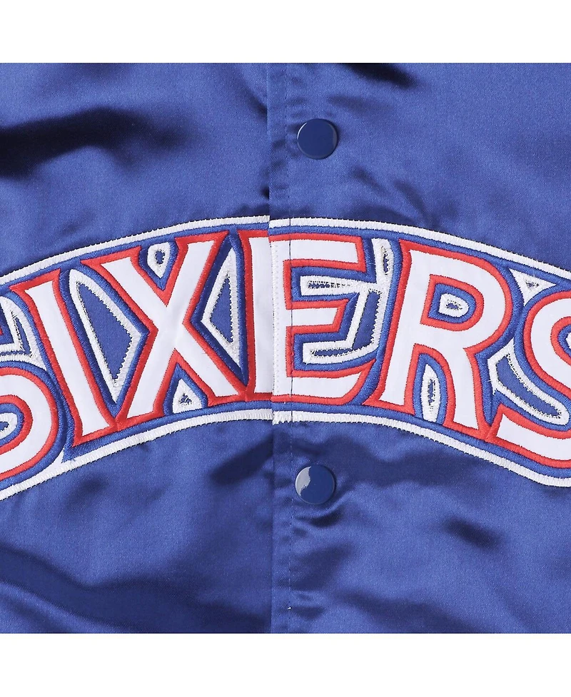 Big Boys and Girls Mitchell & Ness Royal Philadelphia 76ers Hardwood Classics Satin Raglan Full-Snap Jacket