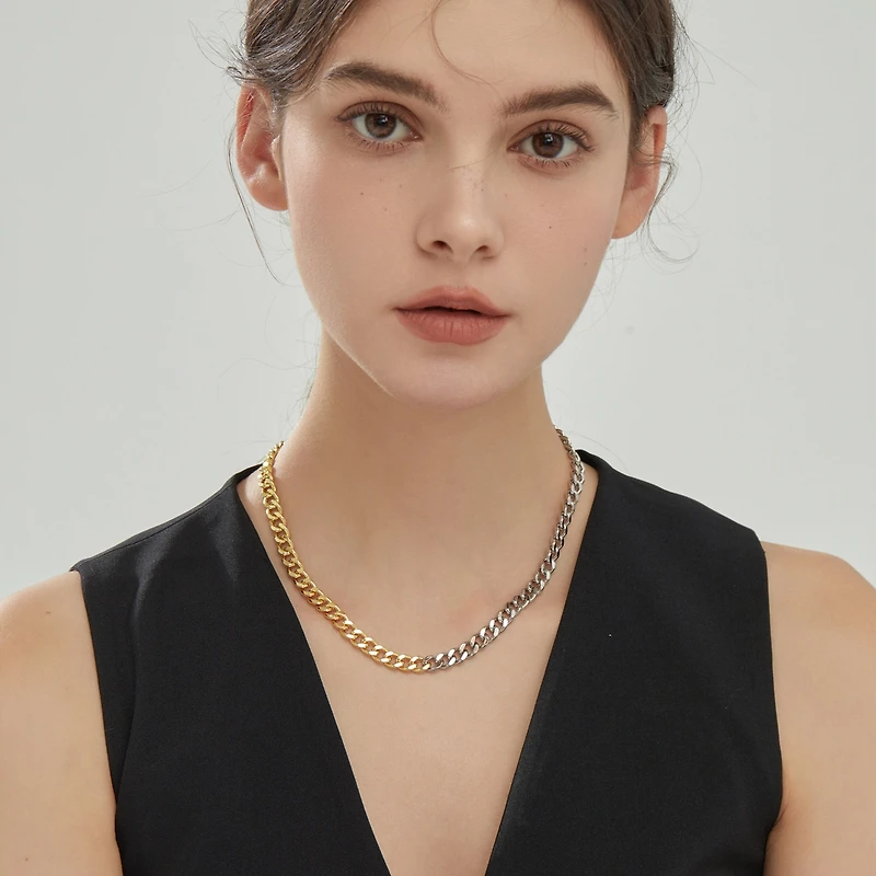 Joey Baby Silver Plated & Gold plated Brass Mixed Metal - Sake Necklace 17" For Unisex