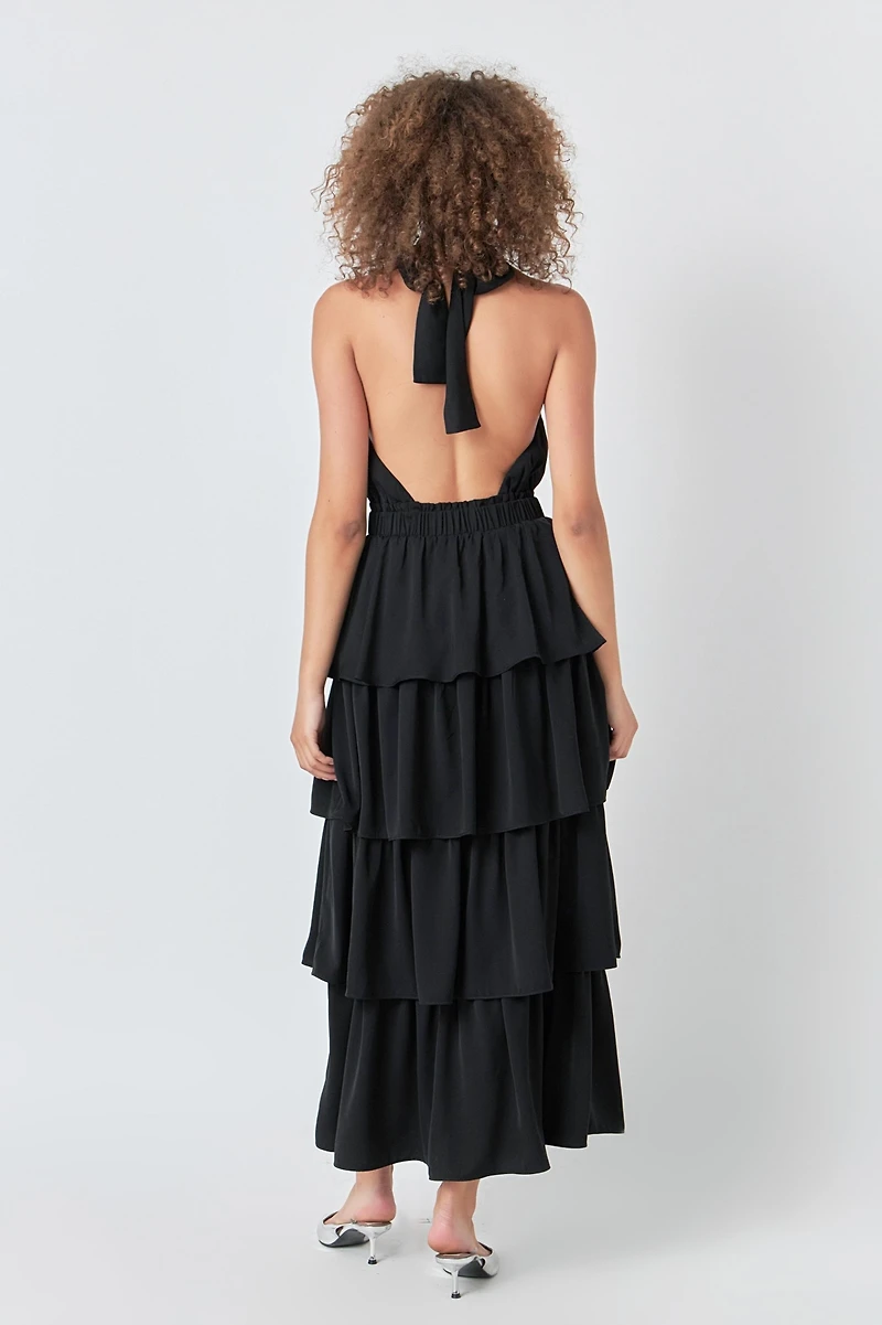 endless rose Women's Crossed Halter Neck Tiered Maxi Dress