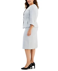Le Suit Plus Metallic Tweed Belted Jacket & Pencil Skirt Set