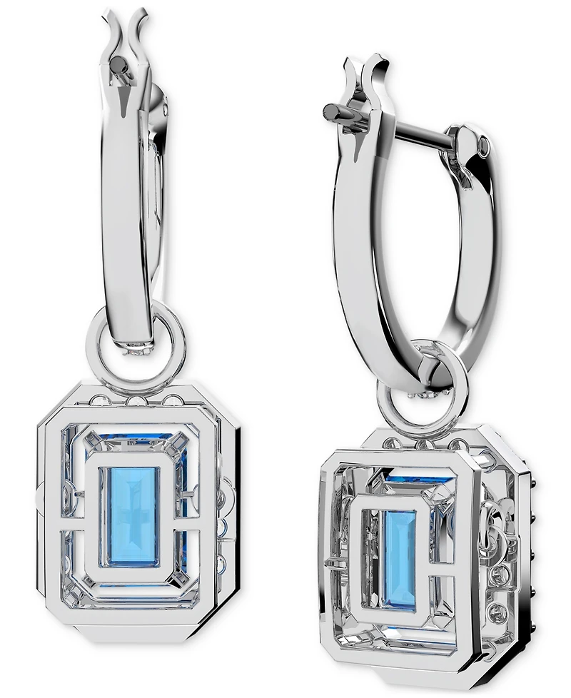Swarovski Rhodium-Plated Crystal Octagon Charm Drop Earrings