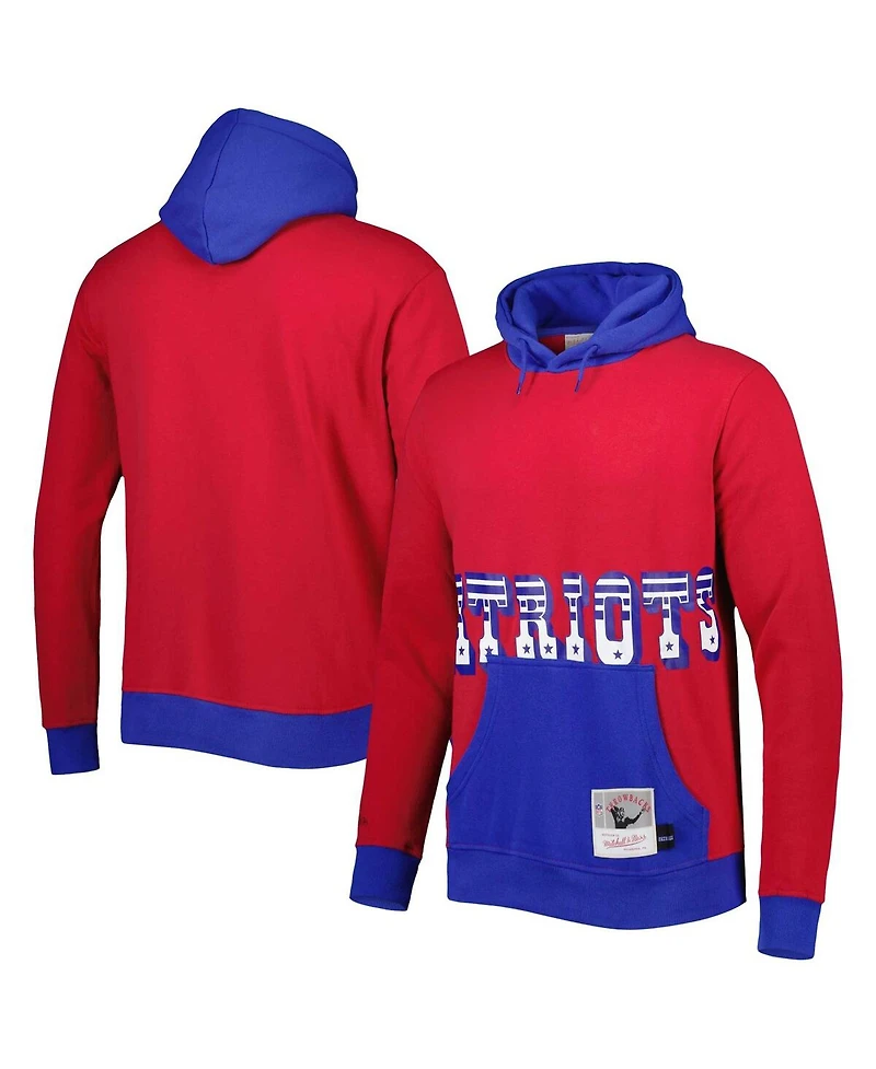 Men's Mitchell & Ness Red, Navy New England Patriots Big and Tall Face Pullover Hoodie