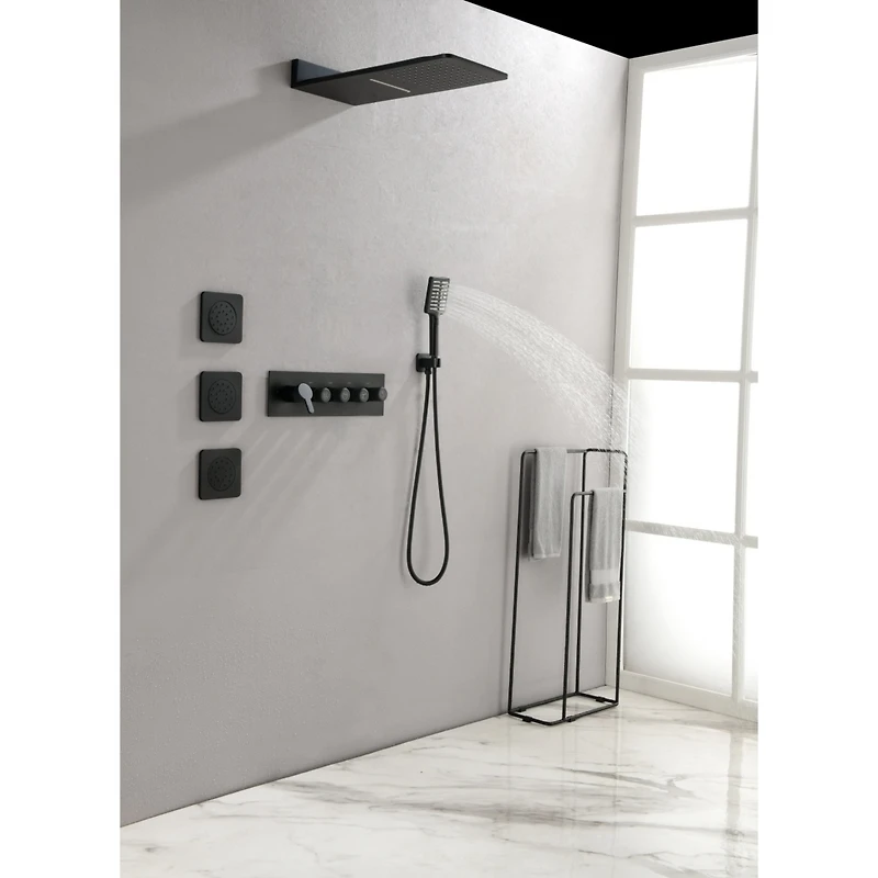 Streamdale Furniture Wall Mounted Waterfall Rain Shower System With 3 Body Sprays & Handheld Shower