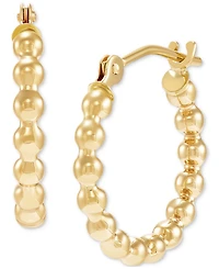 Polished Beaded Tube Small Hoop Earrings in 10k Gold, 15mm