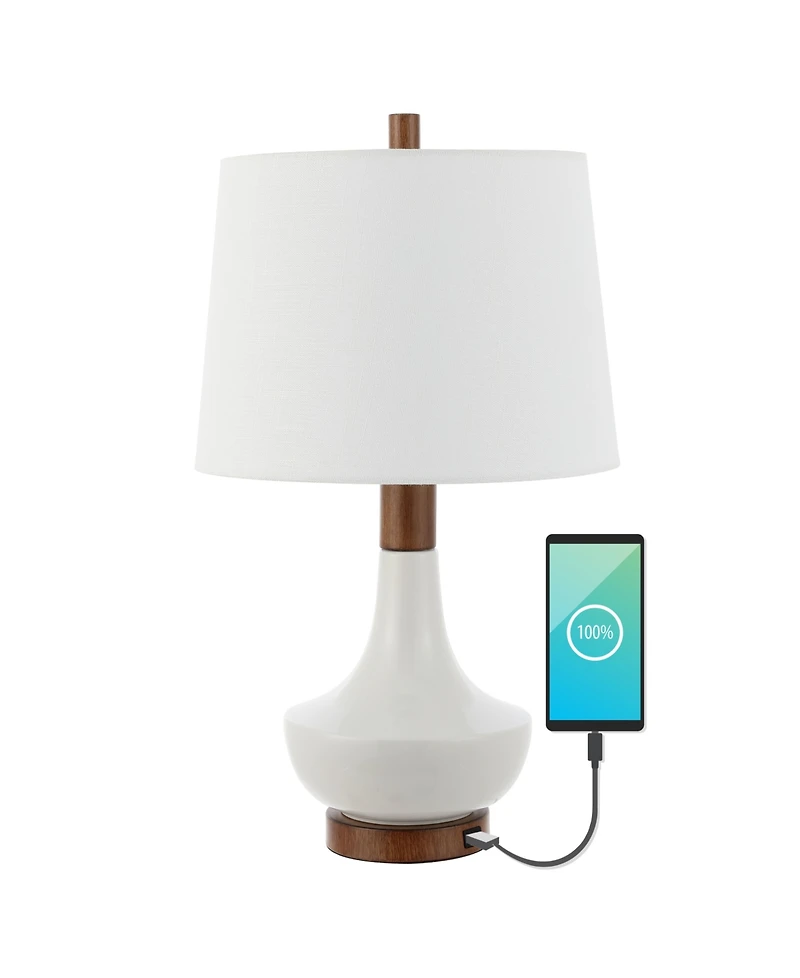 Finn 23" Vintage-inspired Minimalist Iron, Ceramic Led Mini Table Lamp with Usb Charging Port