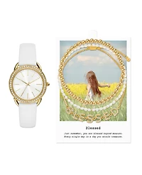 Jessica Carlyle Women's Analog, Three-Hand Quartz White Polyurethane Strap Watch 35mm Gift Set