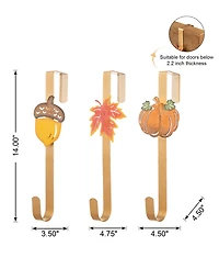 Glitzhome 14" H Fall Metal Glitter Acorn Leaf Pumpkin Wreath Hanger, Set of 3