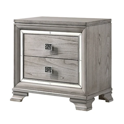 Contemporary 1pc Light Gray Brown Finish 2 Storage Drawer Nightstand End Table Mirrored Accents Beautiful Wooden Bedroom Furniture