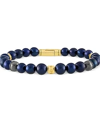 Bulova Men's Marine Star Blue Freshwater Pearl (8mm) & Diamond (1/5 ct. t.w.) Beaded Bracelet in 14k Gold-Plated Sterling Silver