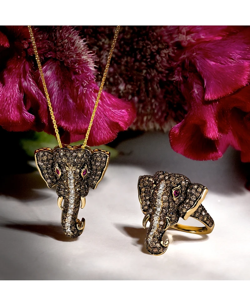 Le Vian Diamond (1-5/8 ct. t.w.) & Passion Ruby Accent Elephant Adjustable 20" Pendant Necklace in 14k Gold