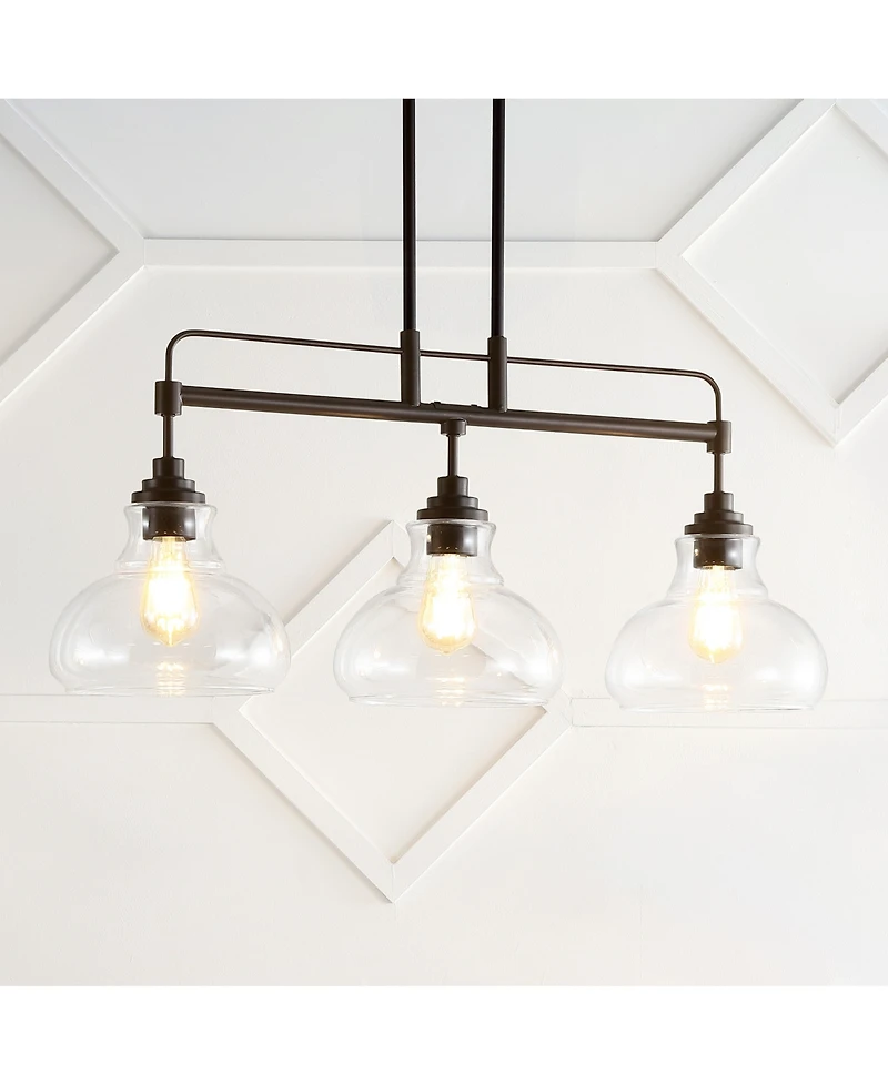Marlowe 32.5" 3-Light Farmhouse Industrial Iron, Glass Linear Led Pendant