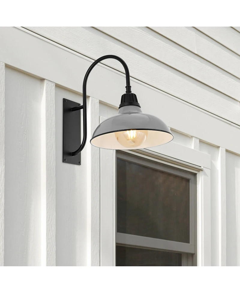 Stanley 12.25" 1-Light Farmhouse Industrial Indoor, Outdoor Iron Led Gooseneck Arm Sconce