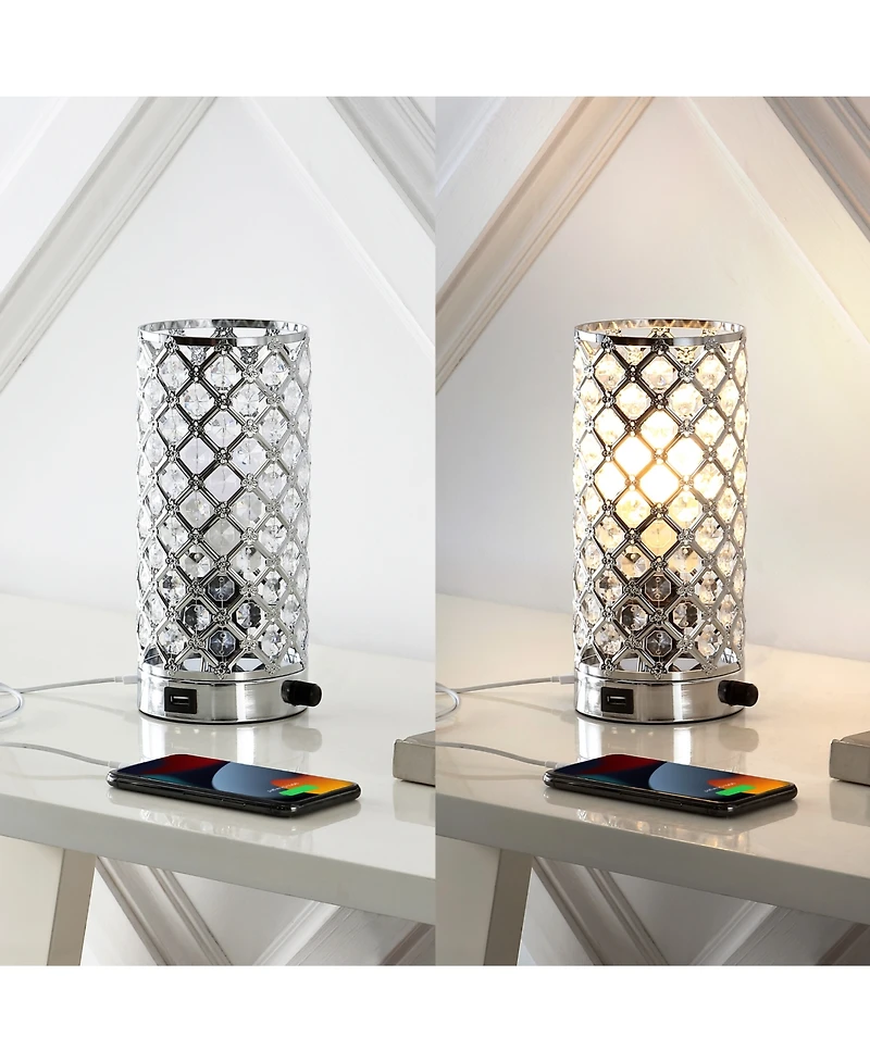 Lucie 9.5" Mid-Century Modern Iron, Acrylic Led Mini Uplight Table Lamp with Usb Charging Port and Smart Bulb
