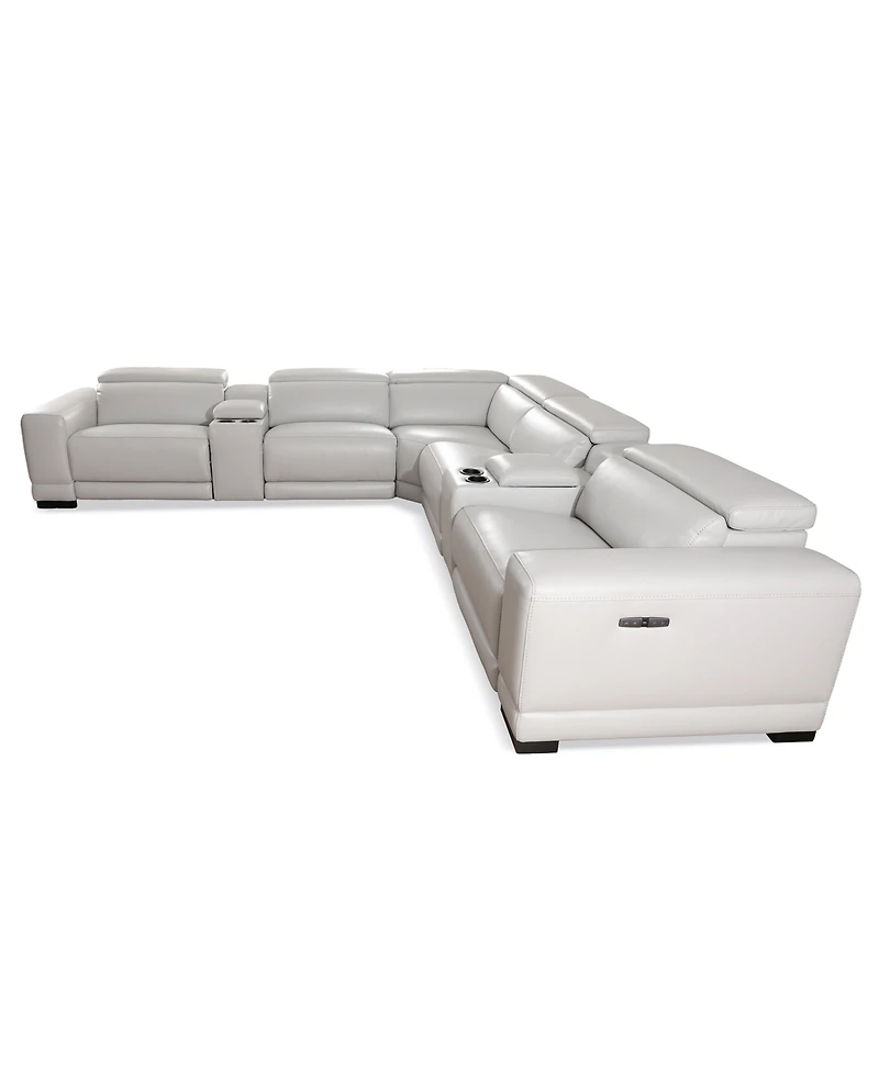 Closeout! Krofton 7-Pc. Beyond Leather Fabric Sectional with 3 Power Motion Recliners and 2 Consoles, Created for Macy's