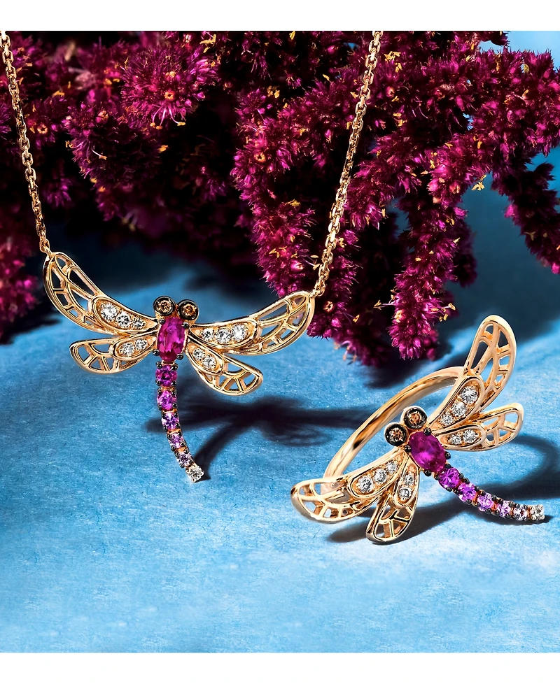 Le Vian Multi-Gemstone (3/8 ct. t.w.) & Diamond (1/6 ct. t.w.) Dragonfly Pendant Necklace in 14k Rose Gold, 18" + 2" extender