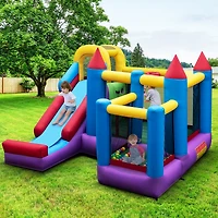 5-In-1 Inflatable Bounce Castle with Basketball Rim & Climbing Wall