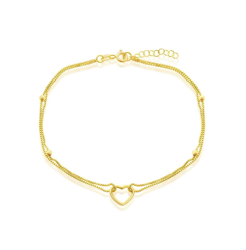 Simona Sterling Silver Double Strand & Open Heart Anklet