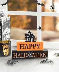 Glitzhome 9.5" L Happy Halloween Wooden Haunted House Block Sign