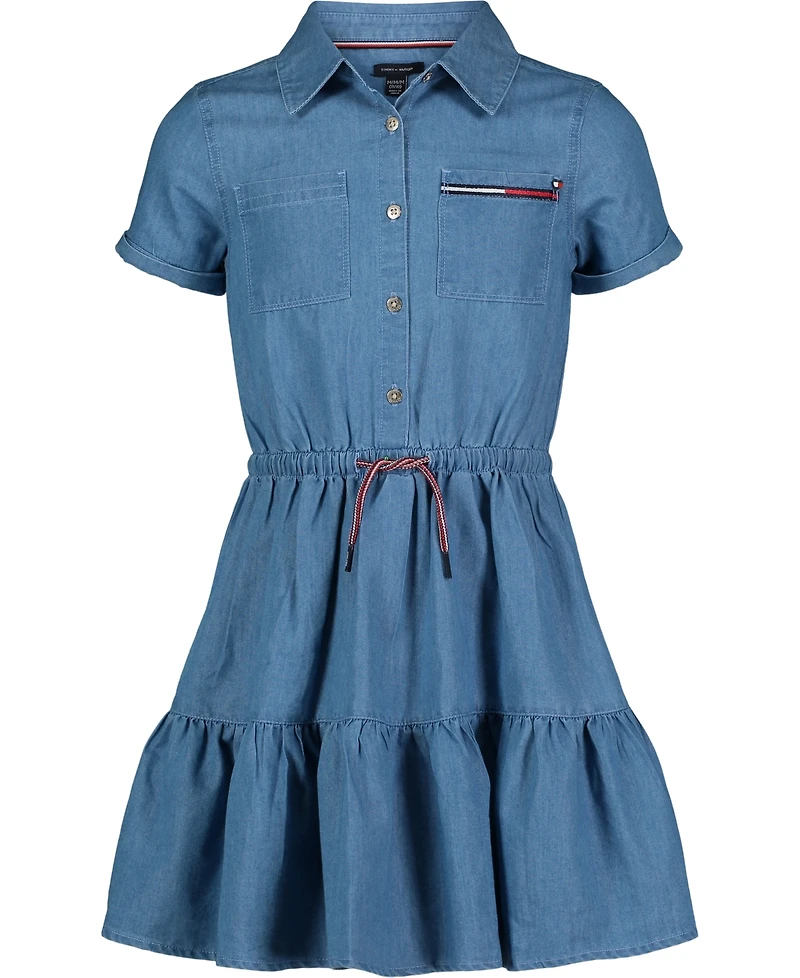 Tommy Hilfiger Toddler and Little Girls Lightweight Denim Ruffled Shirtdress