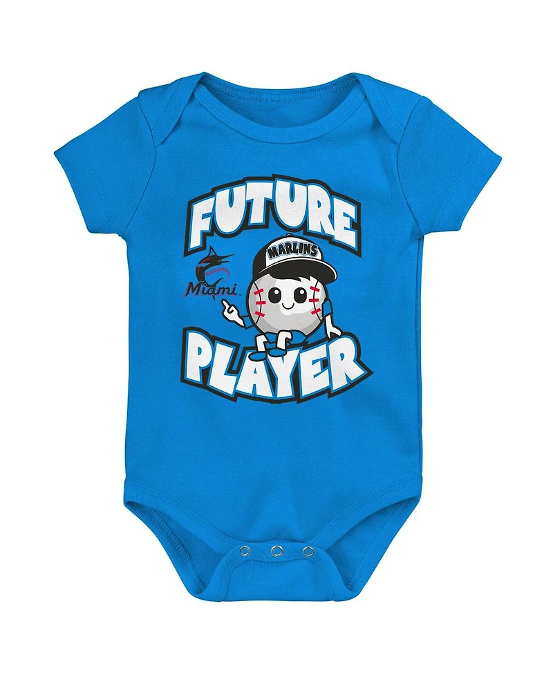 Newborn and Infant Boys and Girls Blue, Black, White Miami Marlins Minor League Player Three-Pack Bodysuit Set